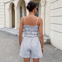 Cross-border European and American women's clothing: 2025 spring/summer stylish striped short top and bottom set.