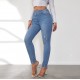 Factory Direct Foreign Trade Jeans for Women: Spring 2024 Elastic High-Waisted Slimming Raw-Edge Straight-Leg Pants