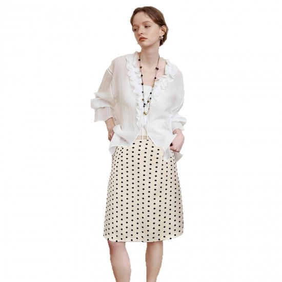European and American summer hot-selling polka-dot midi skirt for women, cross-border trade, elegant apricot-colored slimming slit commuter skirt European and American summer hot-selling polka-dot midi skirt for women, cross-border trade, elegant apricot-colored slimming slit commuter skirt