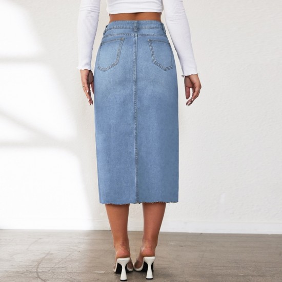 Factory direct sales, foreign trade, 2025 American retro non-stretch denim shorts Women's midi-length slit skirt Factory direct sales, foreign trade, 2025 American retro non-stretch denim shorts Women's midi-length slit skirt