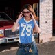 V-Neck Sportswear Short-Sleeved T-Shirt for Women, 2025 Spring/Summer New American-Style Lettering Loose-Fit, Slimming Printed Top for Women