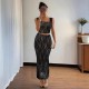 Summer European and American Waist-Fitting Spliced Sleeveless T-Shirt Elegant Ruffled Small Flying Sleeve 3D Flower Decorated Contrast Color Top Summer European and American Waist-Fitting Spliced Sleeveless T-Shirt Elegant Ruffled Small Flying Sleeve 3D Flower Decorated Contrast Color Top