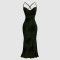 European and American high-end slim-fit maxi dress: elegant, slim-fitting mesh print, cross-back camisole dress.