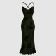 European and American high-end slim-fit maxi dress: elegant, slim-fitting mesh print, cross-back camisole dress.
