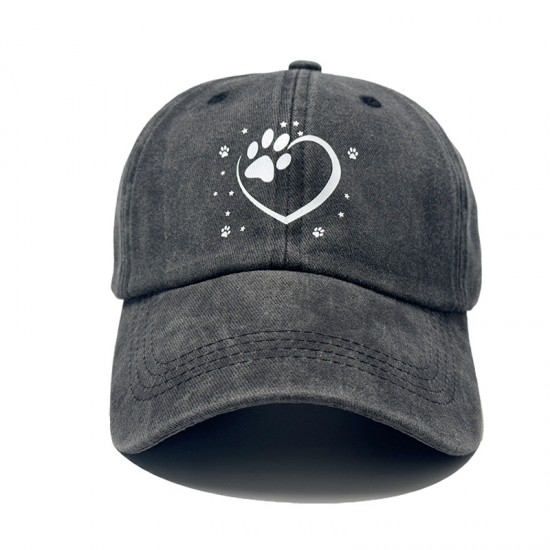AliExpress Cross-border New Solid Color Washed Baseball Cap Heart dog paw print outdoor sun protection baseball cap