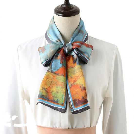 2025 new summer women's long silk scarf, wholesale printed imitation silk, tied with ribbons, sweet small neck scarf. 2025 new summer women's long silk scarf, wholesale printed imitation silk, tied with ribbons, sweet small neck scarf.