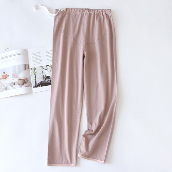 Adjustable maternity pajama pants, pure cotton belly support pants, spring and autumn, thin, solid color, large-size, soft, loose lounge pants.
