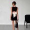 Cross-border women's short skirt V-neck pink and black bow-embellished slim-waisted dress with puffy buds
