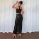 Summer European and American Waist-Fitting Spliced Sleeveless T-Shirt Elegant Ruffled Small Flying Sleeve 3D Flower Decorated Contrast Color Top Summer European and American Waist-Fitting Spliced Sleeveless T-Shirt Elegant Ruffled Small Flying Sleeve 3D Flower Decorated Contrast Color Top