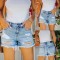Factory-Shop Cross-Border Independent Station New 2023 Summer Casual Ripped Raw-Edge Straight-Leg Washed Women's Denim Shorts
