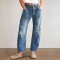 In stock: 2025 new European and American cross-border retro ripped jeans, casual patchwork banana pants, loose straight-leg pants for women.