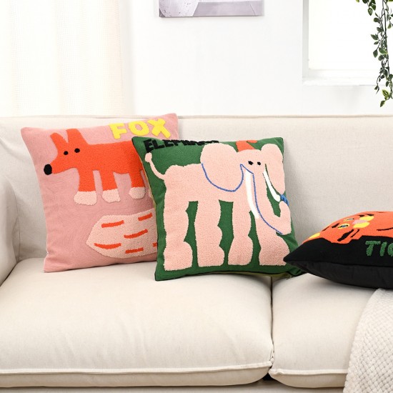 Nordic ins animal embroidery living room sofa cushion, cute model room headboard backrest pillow cover Nordic ins animal embroidery living room sofa cushion, cute model room headboard backrest pillow cover