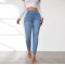 Factory Direct Foreign Trade Jeans for Women: Spring 2024 Elastic High-Waisted Slimming Raw-Edge Straight-Leg Pants