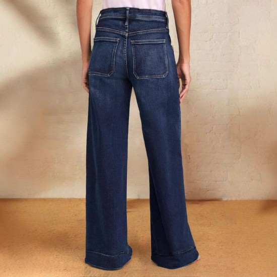 Foreign Trade Wholesale European and American Women's 2025 Spring New Lace-Up Stretch Jeans, Straight-Leg, Elegant Wide-Leg Pants
