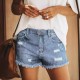 Ripped denim shorts for women, European and American cross-border summer new high-waisted A-line slimming, washed, raw-edged, stylish hot pants