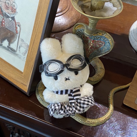 Cute Miffy bunny striped scarf plush bag charm, Japanese pilot bunny keychain charm. Cute Miffy bunny striped scarf plush bag charm, Japanese pilot bunny keychain charm.