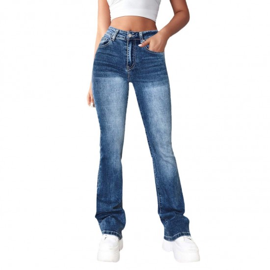Factory direct sales: 2025 cross-border European and American retro hot girl jeans, tight-fitting, high-elastic flared pants for women, in stock