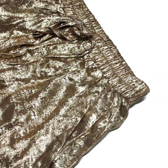 2025 spring new metallic elastic high-waisted, slim-fitting wide-leg straight-leg trousers.
