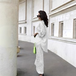 New women's suit, high-end, elegant, slim-fitting, satin long-sleeved lapel shirt, fishtail maxi skirt, two-piece set.