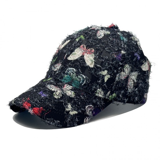 Ethnic-style hat for women, summer sun protection, perfect for travel and shopping, butterfly-printed hardtop baseball cap for women.