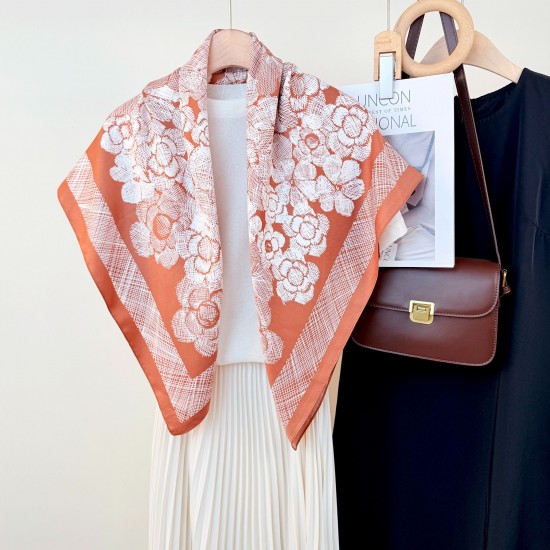 Creative and fashionable printed 90cm square scarf, Korean-style professional scarf, spring and summer women's travel outfit, stylish thin silk scarf Creative and fashionable printed 90cm square scarf, Korean-style professional scarf, spring and summer women's travel outfit, stylish thin silk scarf
