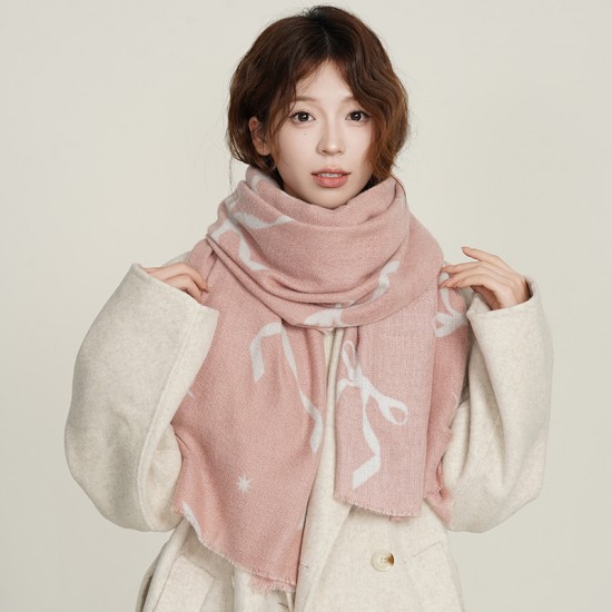 Cross-border bow-knot imitation cashmere warm scarves for women, high-end designer shawls for office wear in winter Cross-border bow-knot imitation cashmere warm scarves for women, high-end designer shawls for office wear in winter