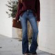 Factory direct sales: 2025 European and American cross-border foreign trade women's jeans, fashionable slim-fit stretch, raw-edge, high-waisted flared pants Factory direct sales: 2025 European and American cross-border foreign trade women's jeans, fashionable slim-fit stretch, raw-edge, high-waisted flared pants