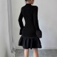 New Autumn and Winter 2025 Elegant Slim Fit Miniskirt: Fashionable Elegant Bell Sleeve, Floral Half-High Neck Spliced ​​Dress for Women