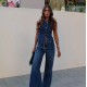 Amazon AliExpress cross-border European and American 2025 spring and summer new sleeveless women's clothing. Fashionable wide-leg denim vest set