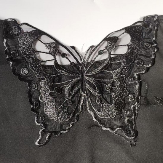 Mesh patchwork off-the-shoulder long-sleeved top for women, summer pure and sexy short black butterfly hollow T-shirt. Mesh patchwork off-the-shoulder long-sleeved top for women, summer pure and sexy short black butterfly hollow T-shirt.