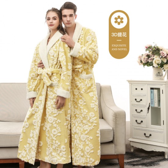 Autumn and Winter 2021 Waisted Baby Fleece Couples' Nightgowns for Men and Women, Thickened Plus-Size Bathrobes and Pajamas, Extra-Long White Robes