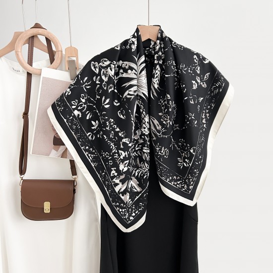French elegant spring and autumn retro, niche, floral print square scarves, trendy, high-end, sun-protective shawls French elegant spring and autumn retro, niche, floral print square scarves, trendy, high-end, sun-protective shawls