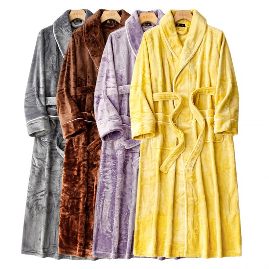 Autumn/Winter Comfortable Cotton Fleece Nightgown for Women, Thickened Coral Fleece Pajamas, Plus-Sized Bathrobe with Ankle Length