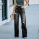 Factory direct sales of fashionable, washed jeans for women, in stock, for foreign trade wholesale. Ripped slim-fitting wide-leg denim trousers Factory direct sales of fashionable, washed jeans for women, in stock, for foreign trade wholesale. Ripped slim-fitting wide-leg denim trousers