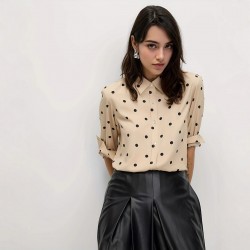 Fashionable polka-dot shirt for women, 2025 summer new European and American style, elegant commuter design, loose-fitting button-down long-sleeved top.