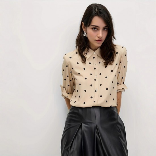 Fashionable polka-dot shirt for women, 2025 summer new European and American style, elegant commuter design, loose-fitting button-down long-sleeved top.