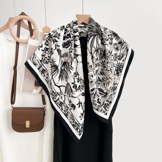French elegant spring and autumn retro, niche, floral print square scarves, trendy, high-end, sun-protective shawls French elegant spring and autumn retro, niche, floral print square scarves, trendy, high-end, sun-protective shawls