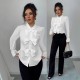 European and American women's shirts for Spring/Autumn 2025: French-style long-sleeved top with a 3D bow detail. European and American women's shirts for Spring/Autumn 2025: French-style long-sleeved top with a 3D bow detail.