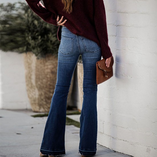 Factory direct sales: 2025 European and American cross-border foreign trade women's jeans, fashionable slim-fit stretch, raw-edge, high-waisted flared pants Factory direct sales: 2025 European and American cross-border foreign trade women's jeans, fashionable slim-fit stretch, raw-edge, high-waisted flared pants