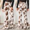 Factory Direct 2023 New European and American Women's Jeans, White Background Print, Brown High-Waisted, Flared, In-Stock Wholesale