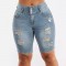 2025 new European and American cross-border high-waisted ripped denim shorts for women, stretchy, slim-fitting, hip-lifting cropped pants in stock