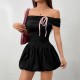 Retro Plaid Waisted Tank Dress, New European and American Elegant V-Neck Bow Design Sleeveless A-Line Skirt Retro Plaid Waisted Tank Dress, New European and American Elegant V-Neck Bow Design Sleeveless A-Line Skirt