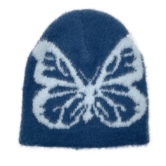 Women's Autumn/Winter New Style Butterfly Pattern Plush Jacquard Knitted Hat, European and American Trendy Warm Beanie with Large Head Circumference Women's Autumn/Winter New Style Butterfly Pattern Plush Jacquard Knitted Hat, European and American Trendy Warm Beanie with Large Head Circumference