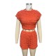 2025 European and American fashionable top suit, slim-fitting, navel-baring shorts, popcorn bubble two-piece set.