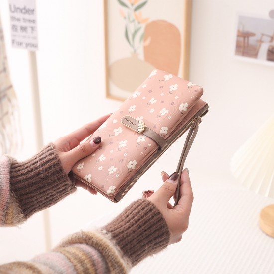 Lianbu 2024 New Long Wallet, Women's Small Fresh Print, Buckle Zipper, Multifunctional Large-Capacity Phone Bag