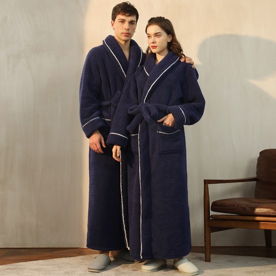 Autumn and Winter Thickened Comfortable Cotton Fleece Nightgown for Men Winter Plus Size Luxury Couple's Bathrobe for Women Extra Long Pajamas