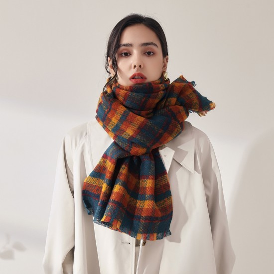 Fashionable plaid scarf for women, 2025 new autumn and winter Korean style sweet imitation cashmere scarf, wholesale, thickened and warm shawl Fashionable plaid scarf for women, 2025 new autumn and winter Korean style sweet imitation cashmere scarf, wholesale, thickened and warm shawl