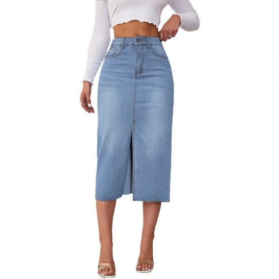 Factory direct sales, foreign trade, 2025 American retro non-stretch denim shorts Women's midi-length slit skirt Factory direct sales, foreign trade, 2025 American retro non-stretch denim shorts Women's midi-length slit skirt