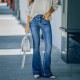 2022 autumn new multi-color women's jeans, European and American cross-border retro high-waisted, stretch flared pants, high-waisted, slimming 2022 autumn new multi-color women's jeans, European and American cross-border retro high-waisted, stretch flared pants, high-waisted, slimming