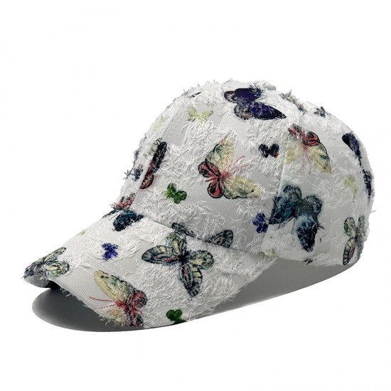 Ethnic-style hat for women, summer sun protection, perfect for travel and shopping, butterfly-printed hardtop baseball cap for women.